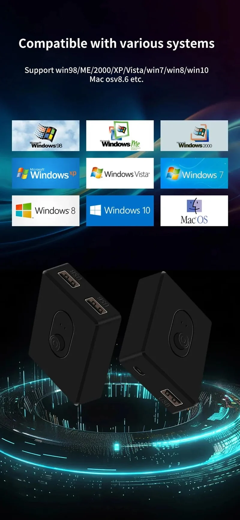 USB 3.0 KVM Switch USB Hub 1x2/2x1 Switcher USB3.0 Schalter Shared Controller Splitter für Laptop Computer Drucker Tastatur Maus