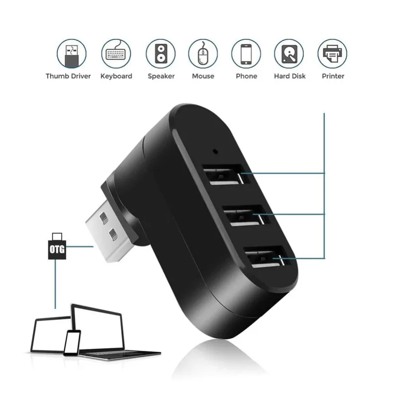 USB Hub 2.0 Adapter Drehen High Speed ​​U Disk Reader Splitter 3 Ports USB 2.0 Für Computer PC Laptop Mac Mini Zubehör