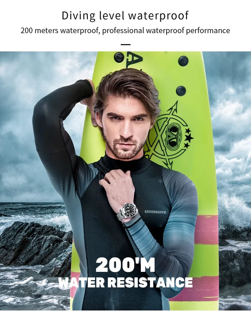 ADDIESDIVE Edelstahluhr Herren Europäische und amerikanische Business-Freizeit-Quarzuhr Wasserdichte Outdoor-Sportuhr