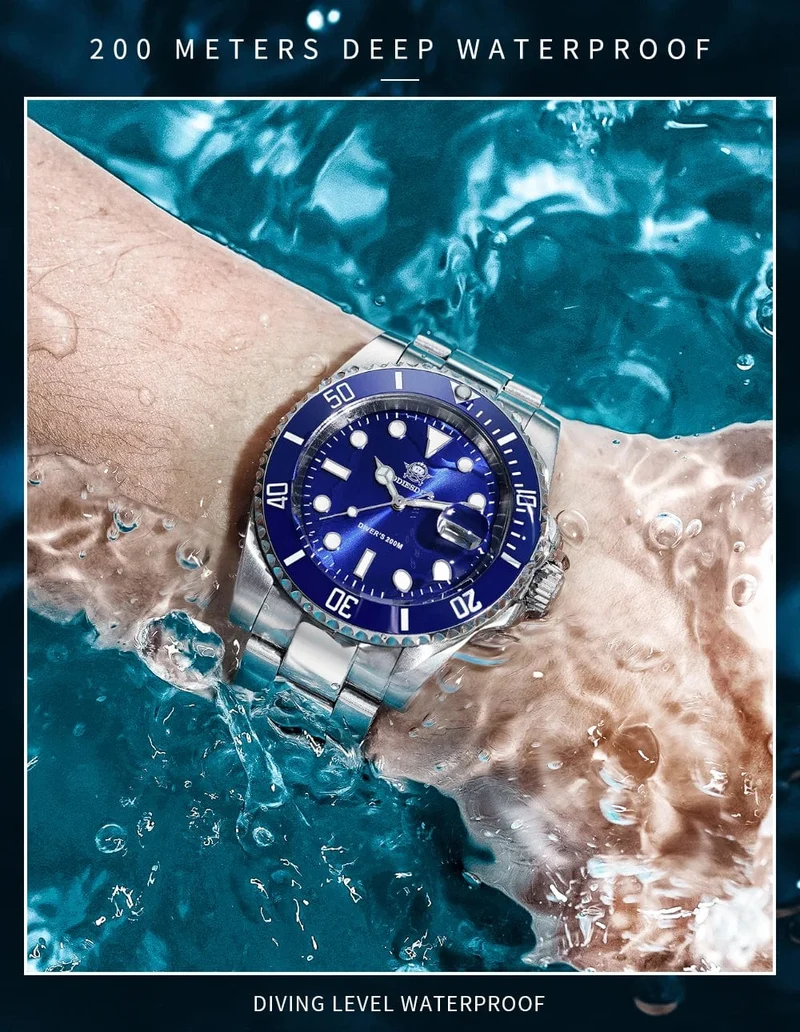 ADDIESDIVE Edelstahluhr Herren Europäische und amerikanische Business-Freizeit-Quarzuhr Wasserdichte Outdoor-Sportuhr