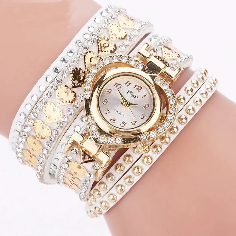 Luxuriöse Damen-Quarzuhr mit Herz-Zifferblatt, glänzendes Design, hochwertige Damen-Quarzuhr, modisches Strass-Armband, Wickelarmband, Damenuhr, Geschenk