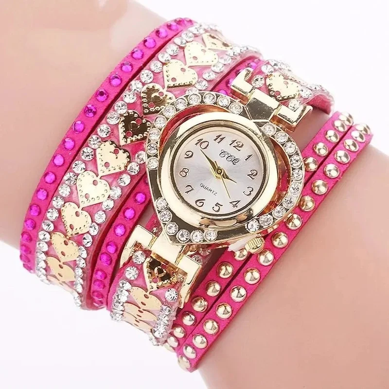 Luxuriöse Damen-Quarzuhr mit Herz-Zifferblatt, glänzendes Design, hochwertige Damen-Quarzuhr, modisches Strass-Armband, Wickelarmband, Damenuhr, Geschenk