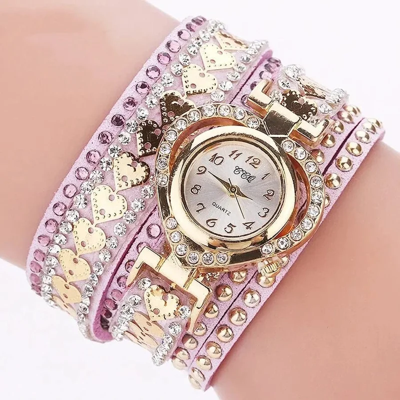 Luxuriöse Damen-Quarzuhr mit Herz-Zifferblatt, glänzendes Design, hochwertige Damen-Quarzuhr, modisches Strass-Armband, Wickelarmband, Damenuhr, Geschenk