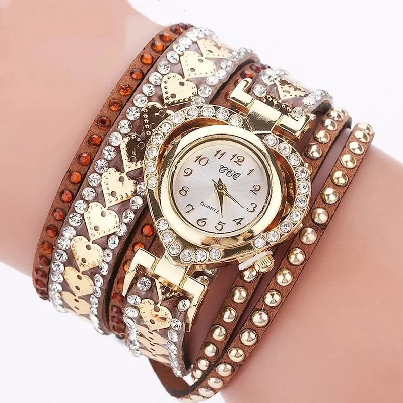 Luxuriöse Damen-Quarzuhr mit Herz-Zifferblatt, glänzendes Design, hochwertige Damen-Quarzuhr, modisches Strass-Armband, Wickelarmband, Damenuhr, Geschenk