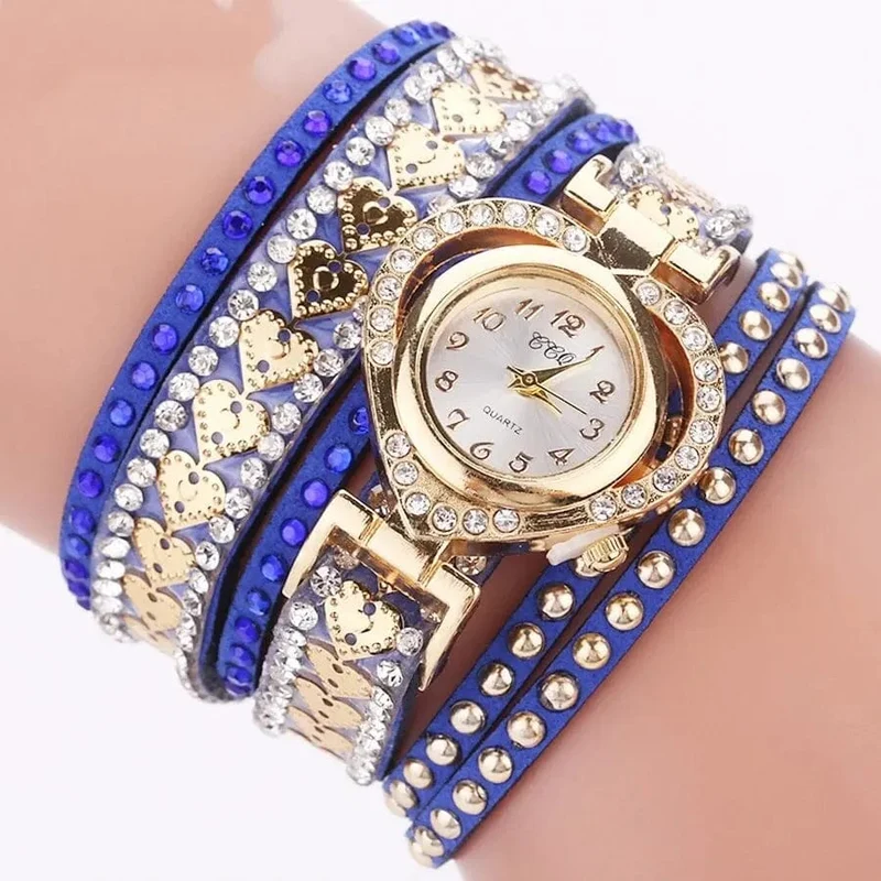 Luxuriöse Damen-Quarzuhr mit Herz-Zifferblatt, glänzendes Design, hochwertige Damen-Quarzuhr, modisches Strass-Armband, Wickelarmband, Damenuhr, Geschenk