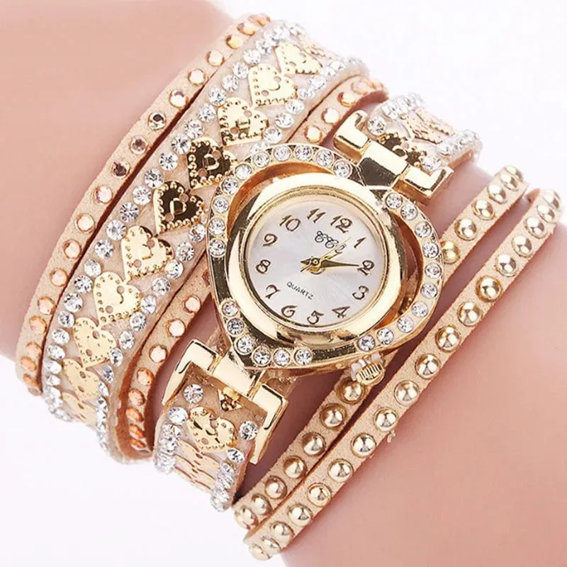 Luxuriöse Damen-Quarzuhr mit Herz-Zifferblatt, glänzendes Design, hochwertige Damen-Quarzuhr, modisches Strass-Armband, Wickelarmband, Damenuhr, Geschenk