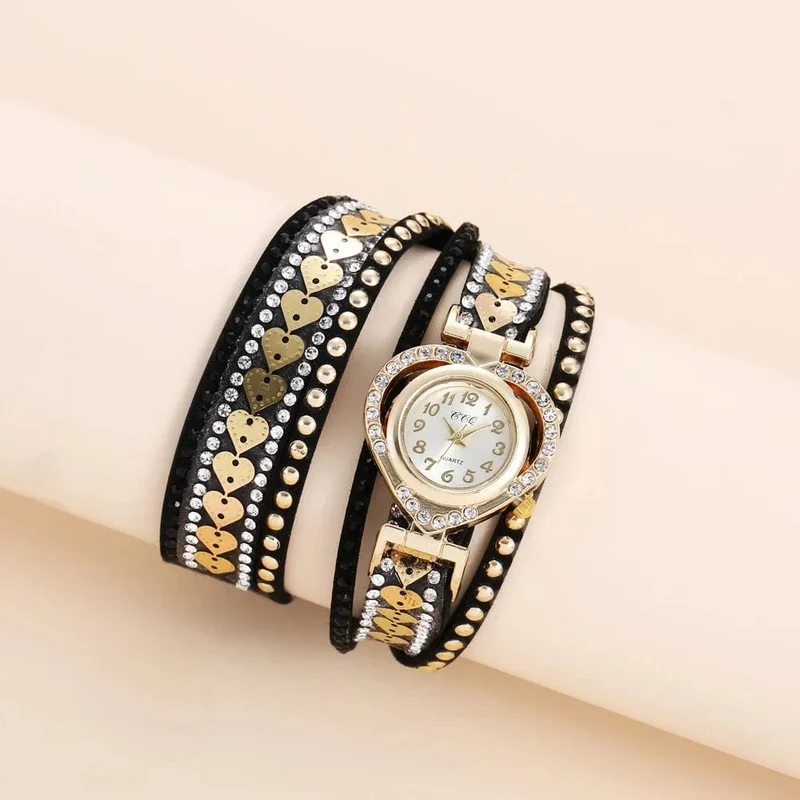 Luxuriöse Damen-Quarzuhr mit Herz-Zifferblatt, glänzendes Design, hochwertige Damen-Quarzuhr, modisches Strass-Armband, Wickelarmband, Damenuhr, Geschenk