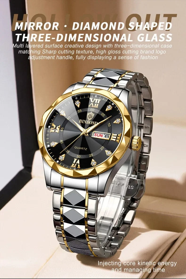 BINBOND Top Marke Luxus Mode Uhr Männer Wasserdicht Woche Datum Uhr Sport Uhr Männer Quarz Armbanduhr Relogio Masculino B2521