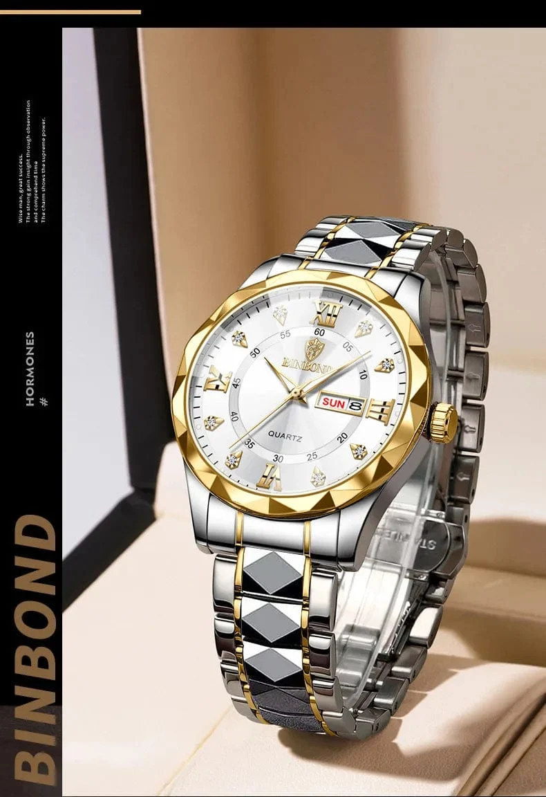 BINBOND Top Marke Luxus Mode Uhr Männer Wasserdicht Woche Datum Uhr Sport Uhr Männer Quarz Armbanduhr Relogio Masculino B2521