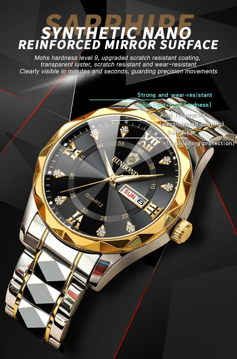 BINBOND Top Marke Luxus Mode Uhr Männer Wasserdicht Woche Datum Uhr Sport Uhr Männer Quarz Armbanduhr Relogio Masculino B2521