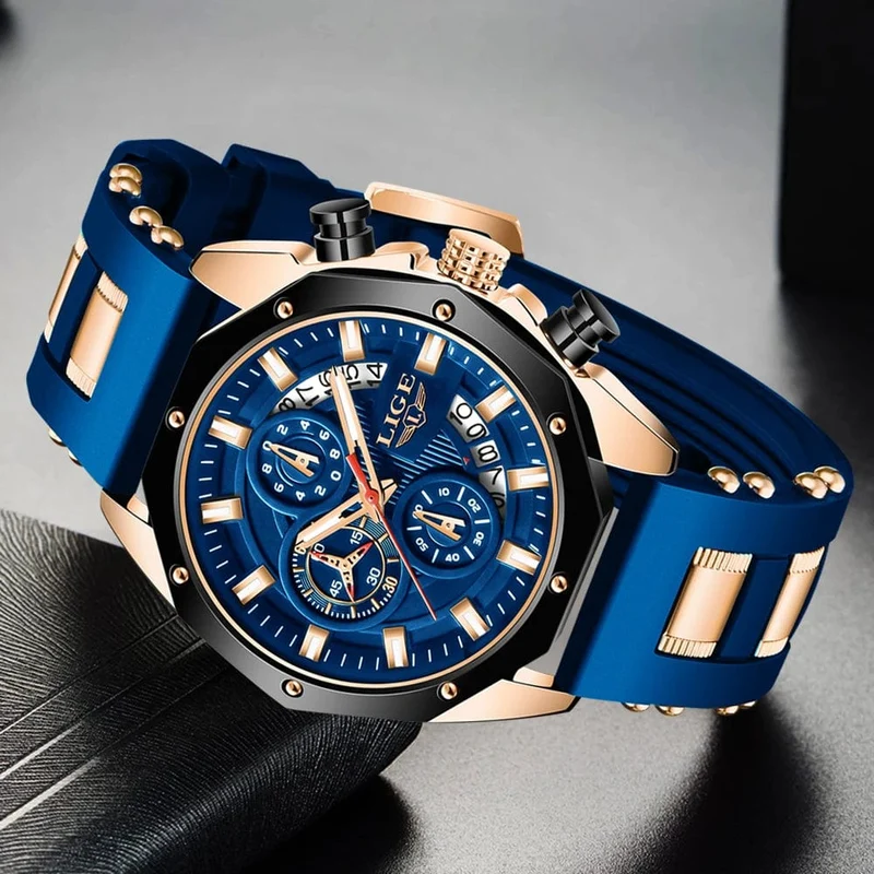 LIGE Herrenuhr Luxus Silikonarmband Wasserdicht Sport Quarz Chronograph Militär Armbanduhr Männer Uhr Relogio Masculino