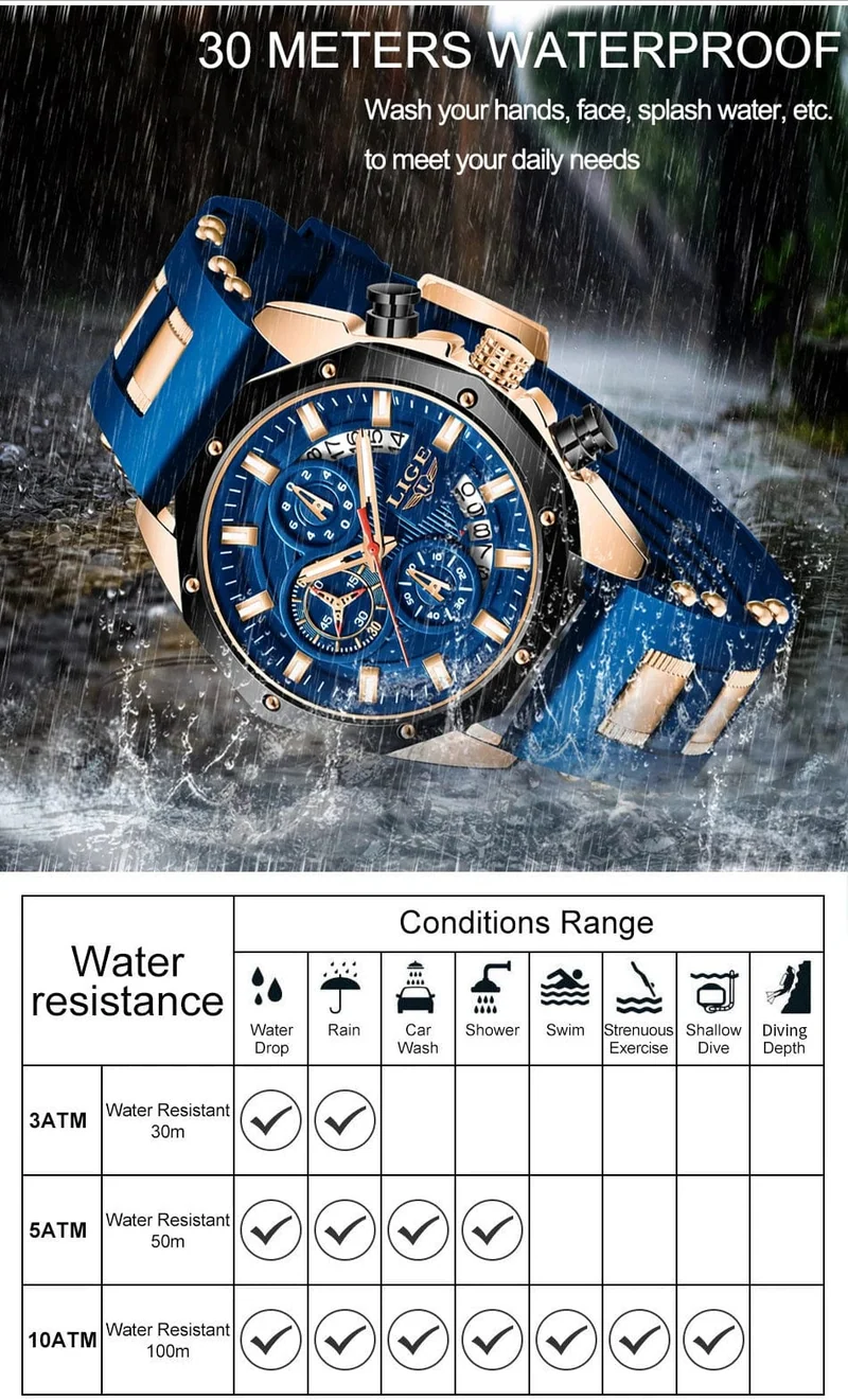 LIGE Herrenuhr Luxus Silikonarmband Wasserdicht Sport Quarz Chronograph Militär Armbanduhr Männer Uhr Relogio Masculino