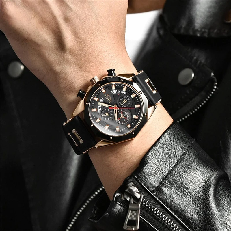 LIGE Herrenuhr Luxus Silikonarmband Wasserdicht Sport Quarz Chronograph Militär Armbanduhr Männer Uhr Relogio Masculino