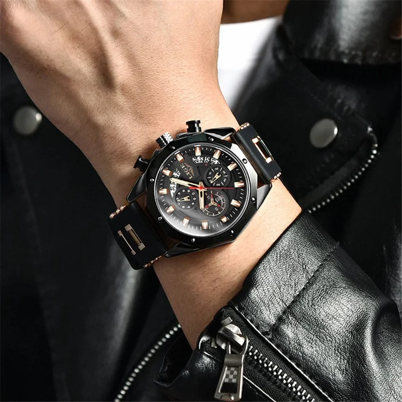 LIGE Herrenuhr Luxus Silikonarmband Wasserdicht Sport Quarz Chronograph Militär Armbanduhr Männer Uhr Relogio Masculino