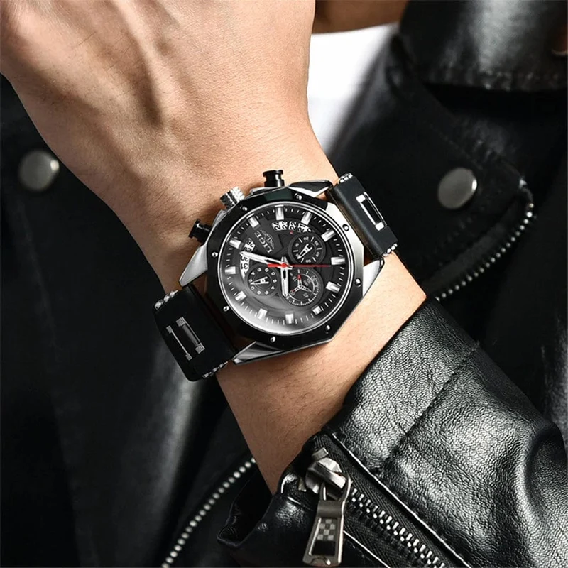 LIGE Herrenuhr Luxus Silikonarmband Wasserdicht Sport Quarz Chronograph Militär Armbanduhr Männer Uhr Relogio Masculino
