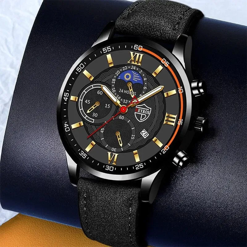 2 Teile/satz Mode Herren Sport Uhren Mann Business Leder Armband Quarz Uhr Luxus Männer Casual Leuchtende Uhr Reloj Hombre