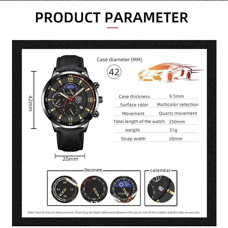 2 Teile/satz Mode Herren Sport Uhren Mann Business Leder Armband Quarz Uhr Luxus Männer Casual Leuchtende Uhr Reloj Hombre