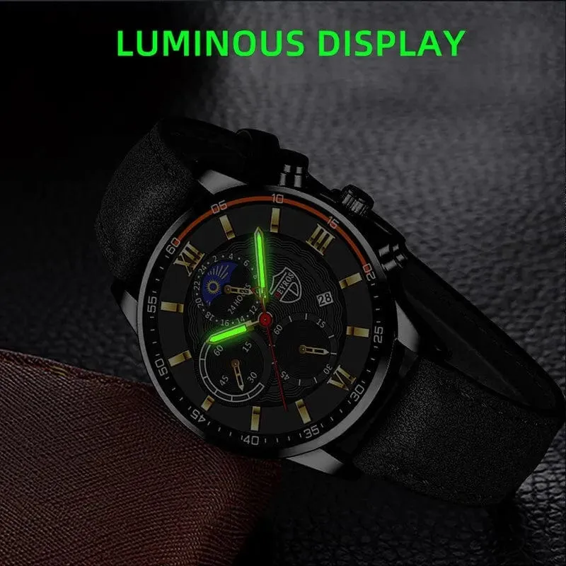 2 Teile/satz Mode Herren Sport Uhren Mann Business Leder Armband Quarz Uhr Luxus Männer Casual Leuchtende Uhr Reloj Hombre