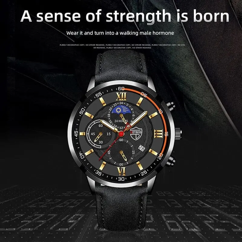 2 Teile/satz Mode Herren Sport Uhren Mann Business Leder Armband Quarz Uhr Luxus Männer Casual Leuchtende Uhr Reloj Hombre