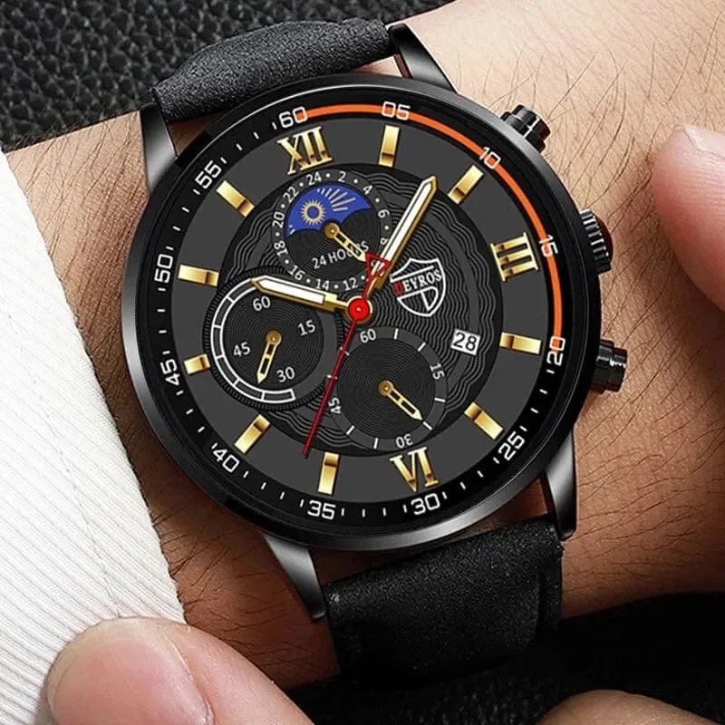 2 Teile/satz Mode Herren Sport Uhren Mann Business Leder Armband Quarz Uhr Luxus Männer Casual Leuchtende Uhr Reloj Hombre