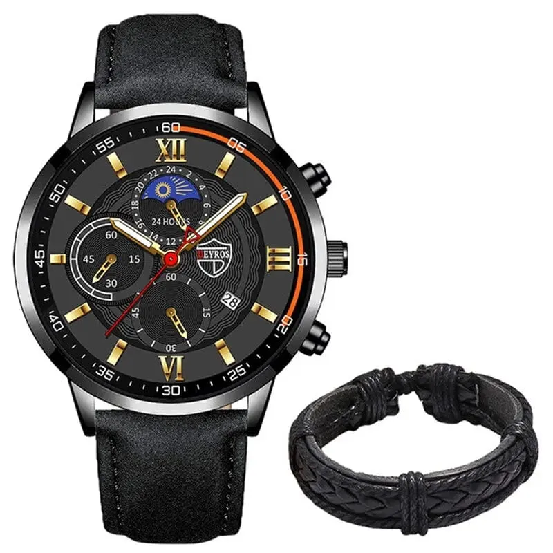 2 Teile/satz Mode Herren Sport Uhren Mann Business Leder Armband Quarz Uhr Luxus Männer Casual Leuchtende Uhr Reloj Hombre