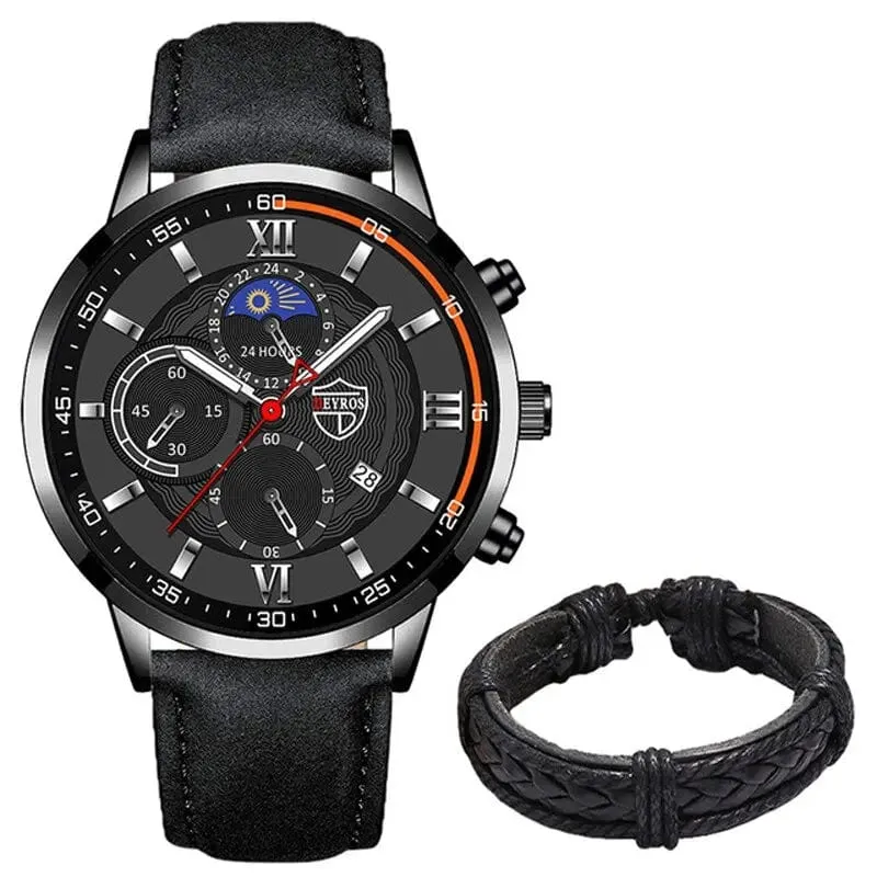 2 Teile/satz Mode Herren Sport Uhren Mann Business Leder Armband Quarz Uhr Luxus Männer Casual Leuchtende Uhr Reloj Hombre