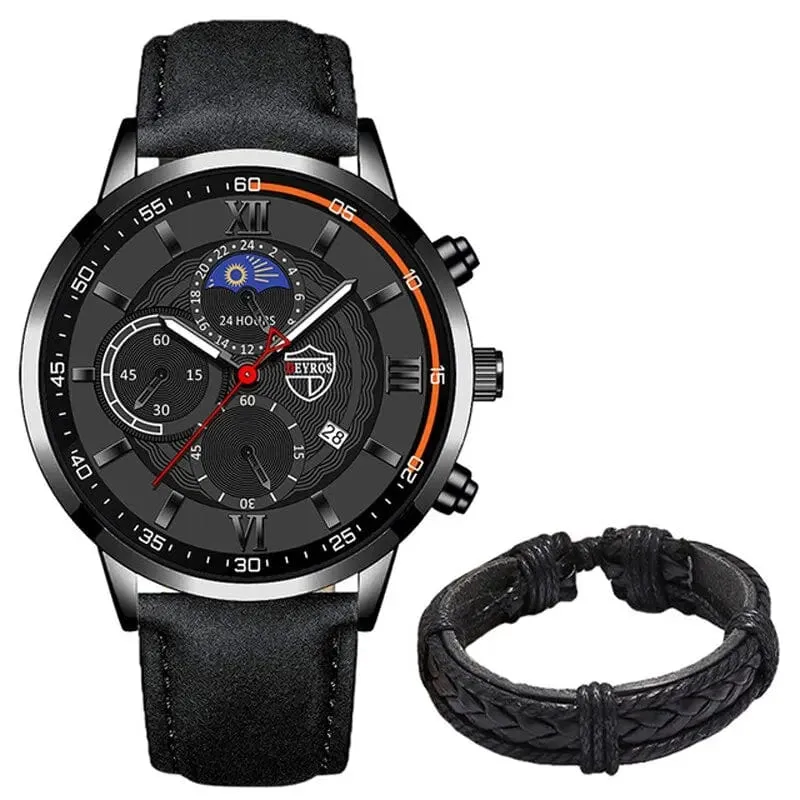 2 Teile/satz Mode Herren Sport Uhren Mann Business Leder Armband Quarz Uhr Luxus Männer Casual Leuchtende Uhr Reloj Hombre
