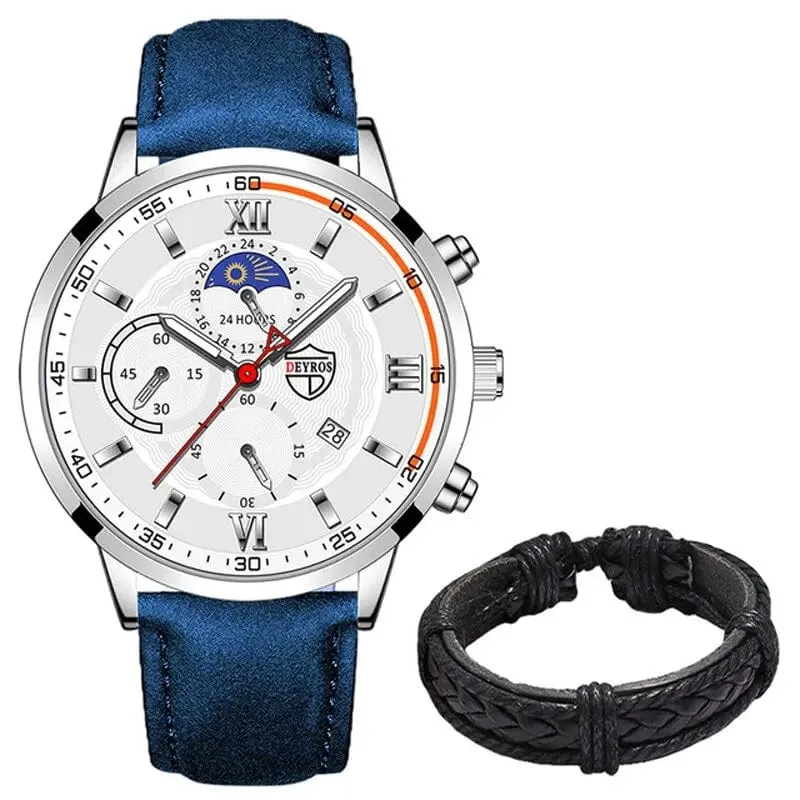2 Teile/satz Mode Herren Sport Uhren Mann Business Leder Armband Quarz Uhr Luxus Männer Casual Leuchtende Uhr Reloj Hombre