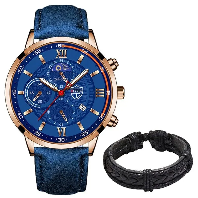 2 Teile/satz Mode Herren Sport Uhren Mann Business Leder Armband Quarz Uhr Luxus Männer Casual Leuchtende Uhr Reloj Hombre