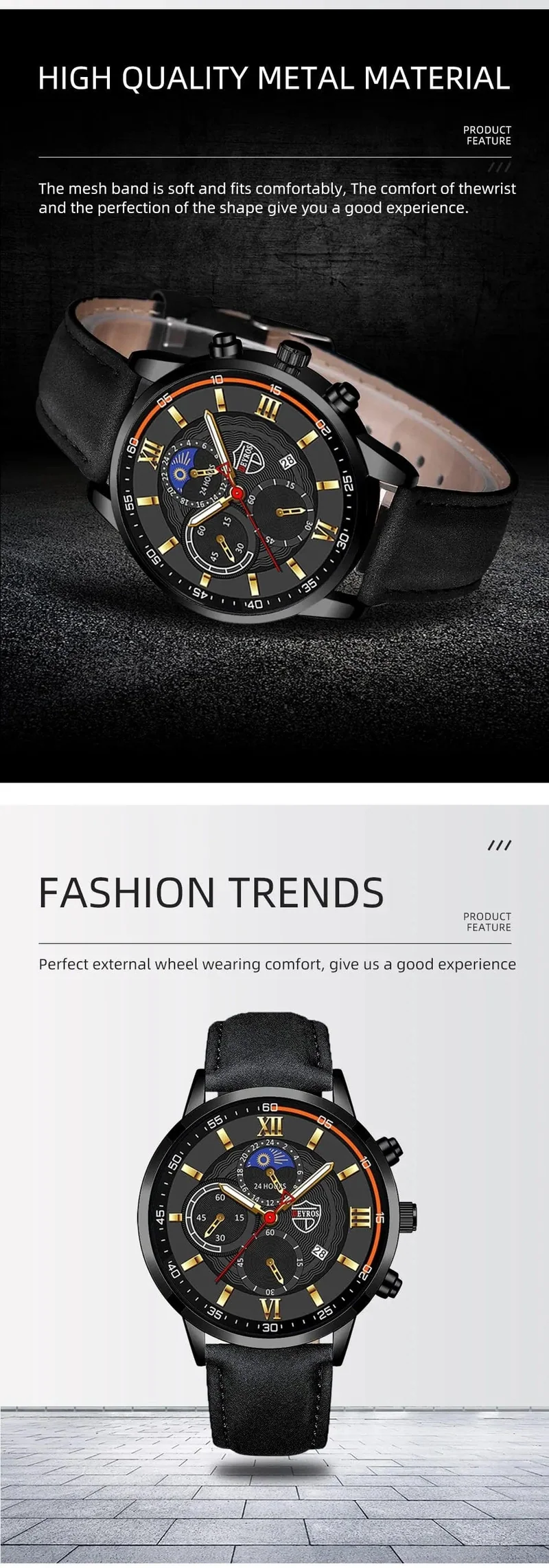 2 Teile/satz Mode Herren Sport Uhren Mann Business Leder Armband Quarz Uhr Luxus Männer Casual Leuchtende Uhr Reloj Hombre