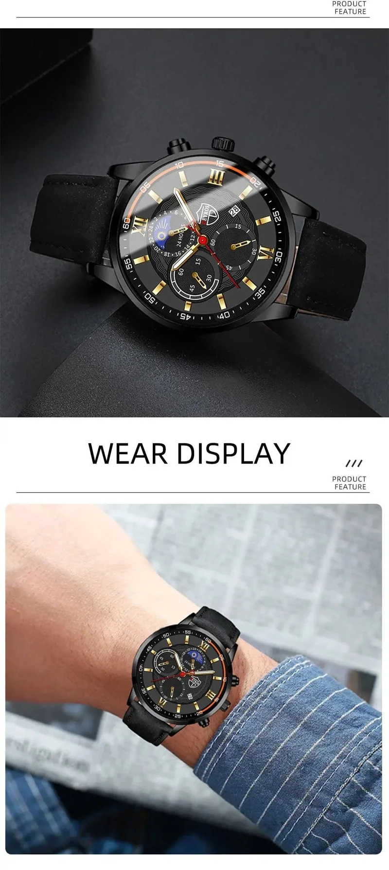 2 Teile/satz Mode Herren Sport Uhren Mann Business Leder Armband Quarz Uhr Luxus Männer Casual Leuchtende Uhr Reloj Hombre