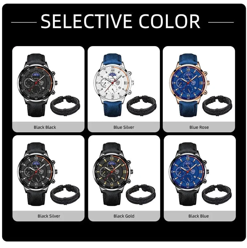 2 Teile/satz Mode Herren Sport Uhren Mann Business Leder Armband Quarz Uhr Luxus Männer Casual Leuchtende Uhr Reloj Hombre