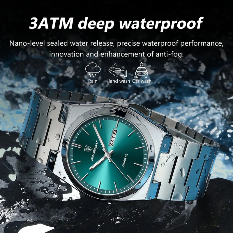POEDAGAR Luxus Quarz Herren Armbanduhr Sport Herren Uhren Wasserdicht Leucht Datum Woche Edelstahl Herrenuhr Männlich Reloj + Box