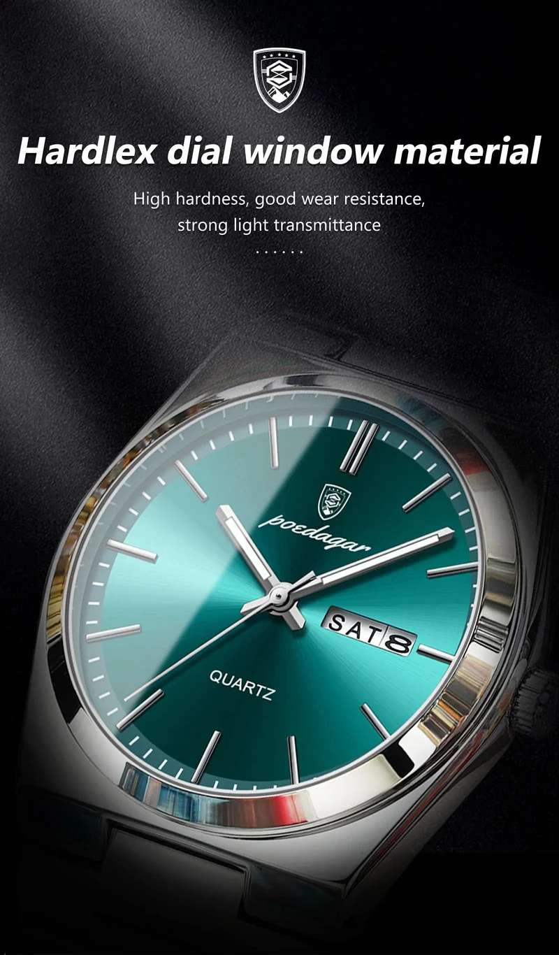 POEDAGAR Luxus Quarz Herren Armbanduhr Sport Herren Uhren Wasserdicht Leucht Datum Woche Edelstahl Herrenuhr Männlich Reloj + Box