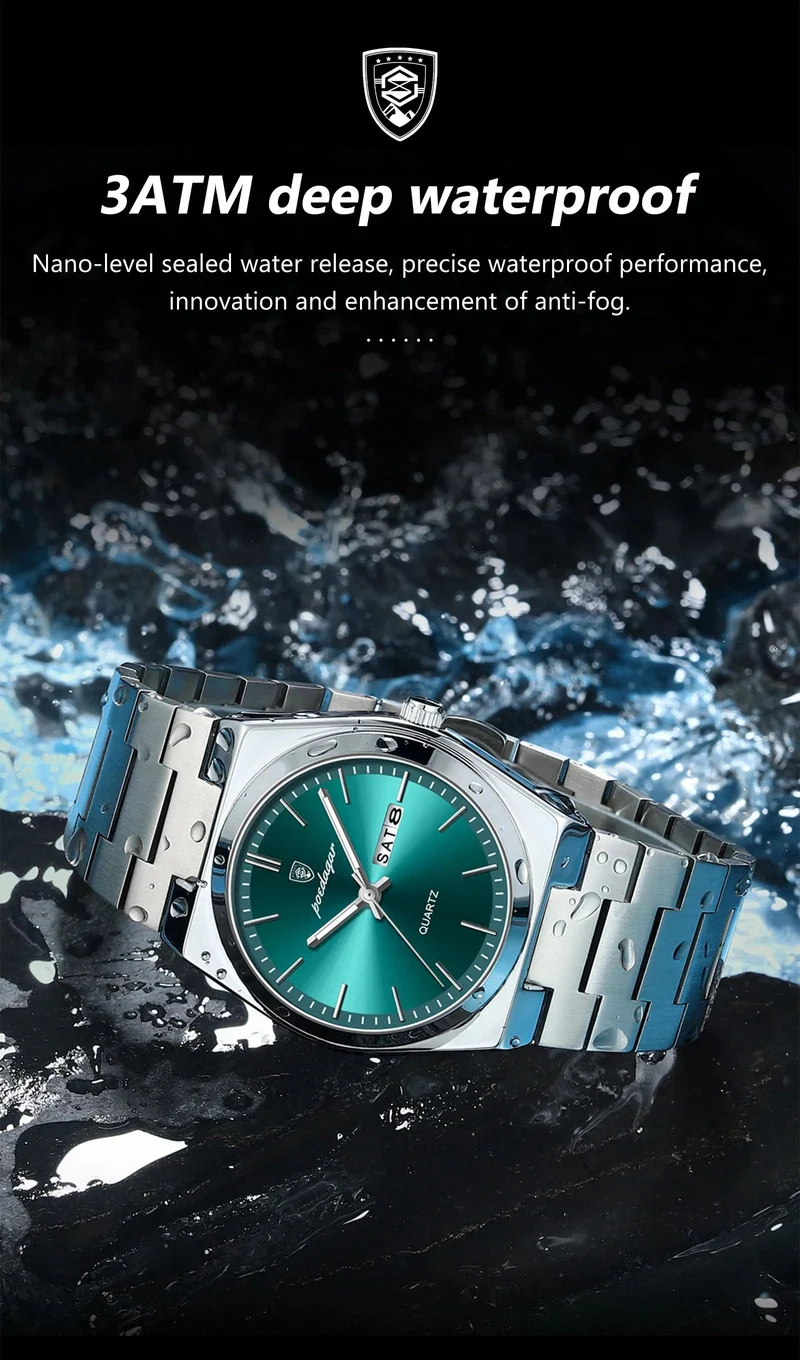 POEDAGAR Luxus Quarz Herren Armbanduhr Sport Herren Uhren Wasserdicht Leucht Datum Woche Edelstahl Herrenuhr Männlich Reloj + Box
