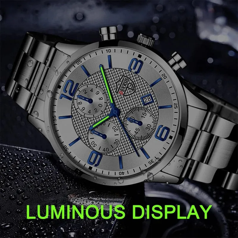 Reloj hombre Luxury Business Männer Uhren Edelstahl Quarz Armbanduhr Männlichen Leder Kalender Leuchtende Uhr relogio masculino