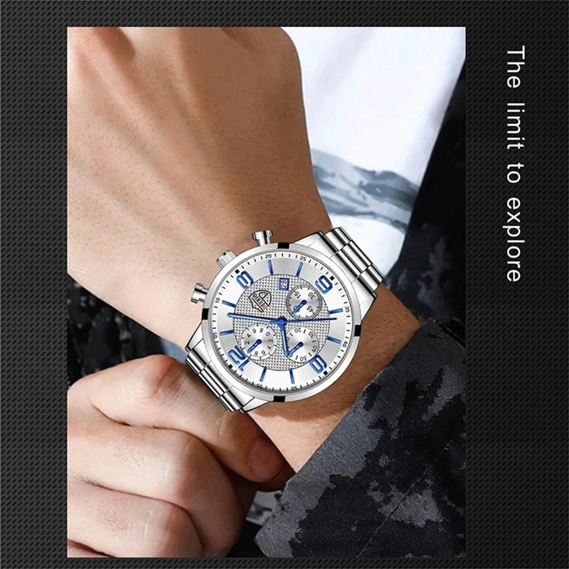 Reloj hombre Luxury Business Männer Uhren Edelstahl Quarz Armbanduhr Männlichen Leder Kalender Leuchtende Uhr relogio masculino