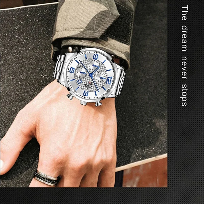 Reloj hombre Luxury Business Männer Uhren Edelstahl Quarz Armbanduhr Männlichen Leder Kalender Leuchtende Uhr relogio masculino