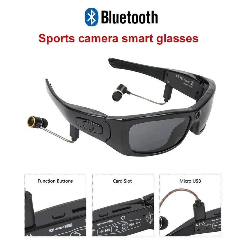 HD 1080P Mini-Camcorder-Brillenkamera mit Bluetooth-Headset, polarisierte Sonnenbrille, Sportkamera, Videorecorder fürs Fahren und Radfahren
