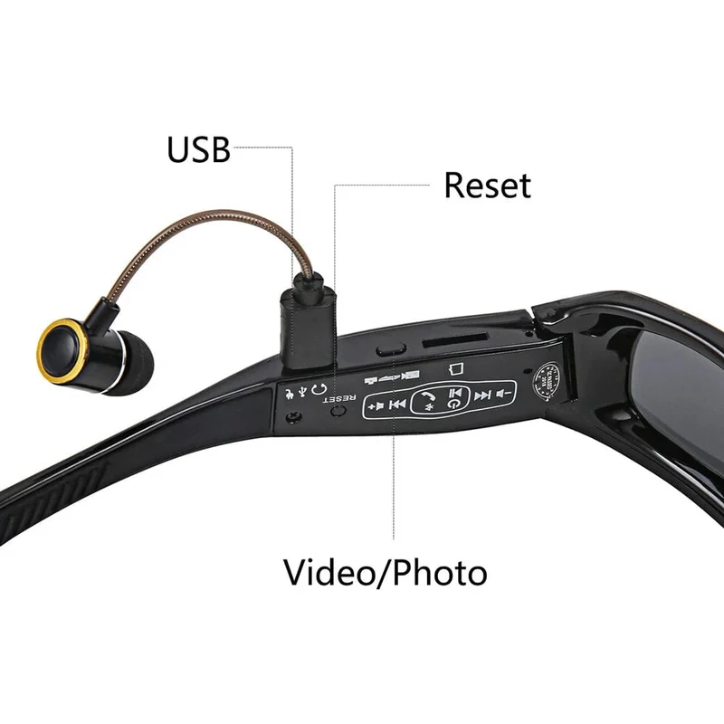 HD 1080P Mini-Camcorder-Brillenkamera mit Bluetooth-Headset, polarisierte Sonnenbrille, Sportkamera, Videorecorder fürs Fahren und Radfahren