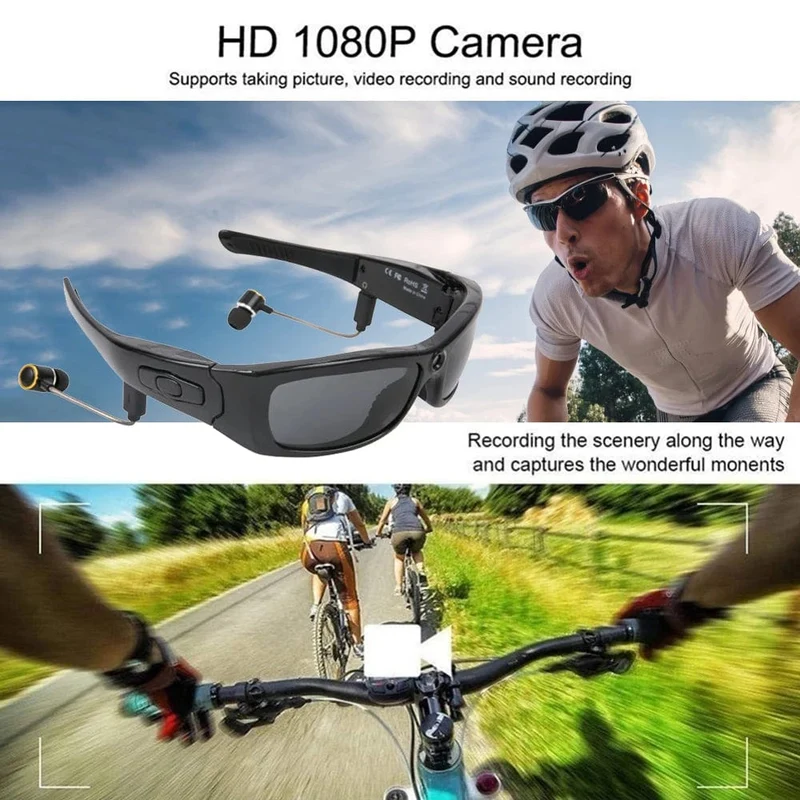 HD 1080P Mini-Camcorder-Brillenkamera mit Bluetooth-Headset, polarisierte Sonnenbrille, Sportkamera, Videorecorder fürs Fahren und Radfahren