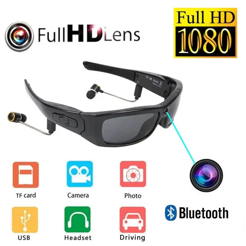 HD 1080P Mini-Camcorder-Brillenkamera mit Bluetooth-Headset, polarisierte Sonnenbrille, Sportkamera, Videorecorder fürs Fahren und Radfahren