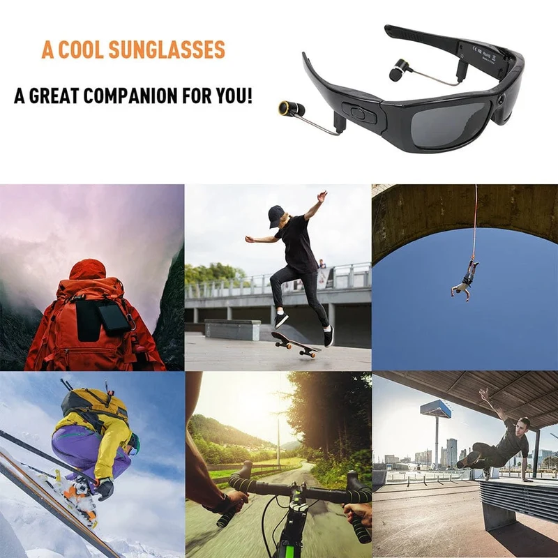 HD 1080P Mini-Camcorder-Brillenkamera mit Bluetooth-Headset, polarisierte Sonnenbrille, Sportkamera, Videorecorder fürs Fahren und Radfahren