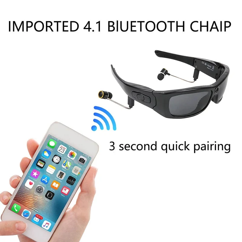 HD 1080P Mini-Camcorder-Brillenkamera mit Bluetooth-Headset, polarisierte Sonnenbrille, Sportkamera, Videorecorder fürs Fahren und Radfahren