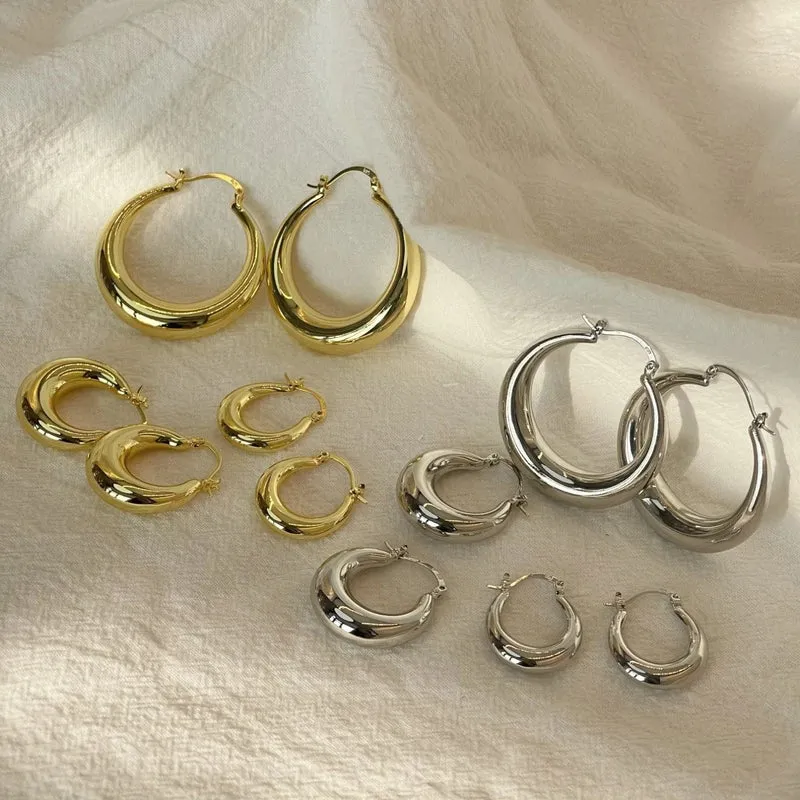 Neue Stil 2024 Großhandel Glatte Exquisite Großen Kreis Hoop Ohrringe für Frauen Mädchen Hochzeit Party Große Edelstahl Schmuck