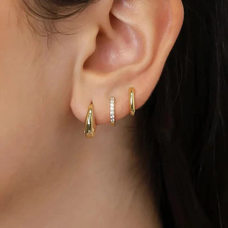 6 Stück trendige minimalistische Creolen aus Edelstahl für Frauen mit Kristallzirkonia, Huggie Circle Punk-Ohrringe, Piercing-Schmuck