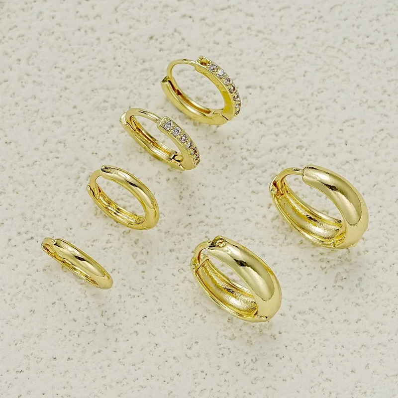6 Stück trendige minimalistische Creolen aus Edelstahl für Frauen mit Kristallzirkonia, Huggie Circle Punk-Ohrringe, Piercing-Schmuck