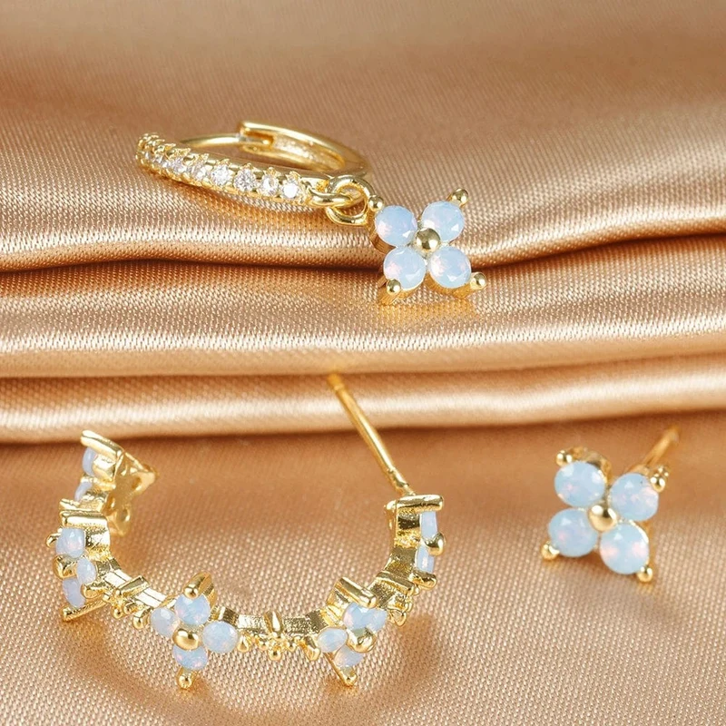 3-teiliges Creolen-Set aus Edelstahl mit mehrfarbigen Kristallen für Frauen, Zirkonia, 18 Karat vergoldet, Huggie-Anhänger, Piercingschmuck