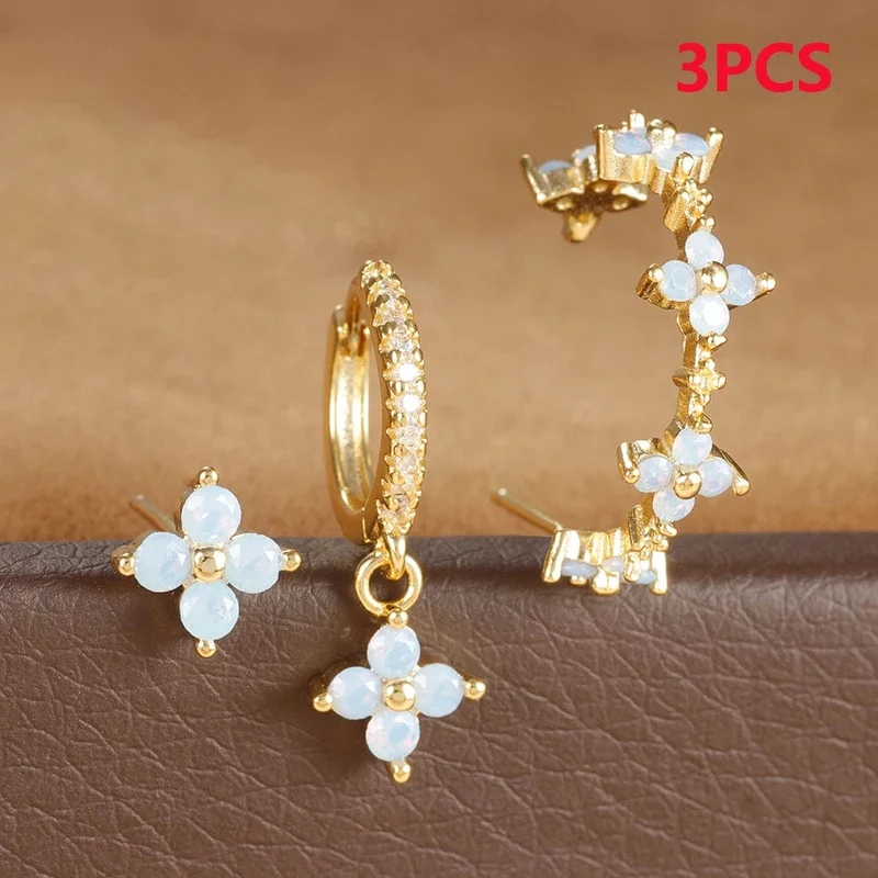 3-teiliges Creolen-Set aus Edelstahl mit mehrfarbigen Kristallen für Frauen, Zirkonia, 18 Karat vergoldet, Huggie-Anhänger, Piercingschmuck