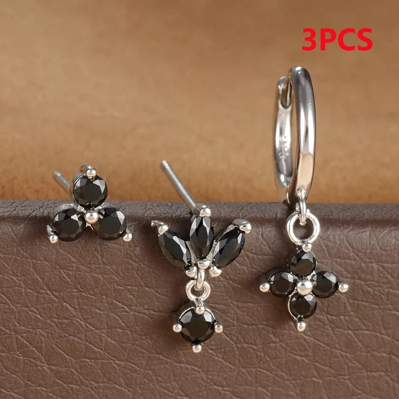 3-teiliges Creolen-Set aus Edelstahl mit mehrfarbigen Kristallen für Frauen, Zirkonia, 18 Karat vergoldet, Huggie-Anhänger, Piercingschmuck